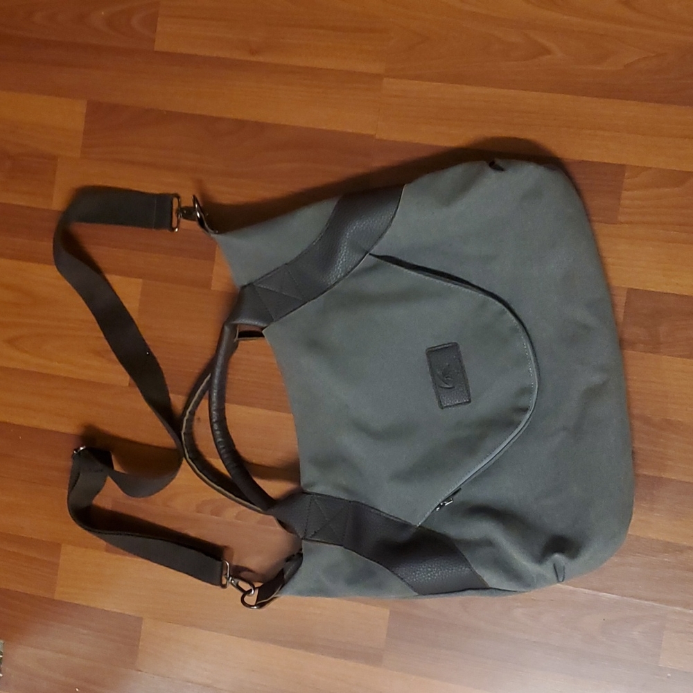 K2 Classic Fashion Crossbody khaki Tote/ messenger  bag Canvas/Leather 19x16"